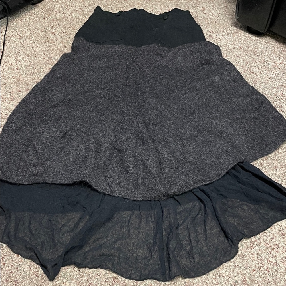 Sarah pacini multi texture/hem black sheer with grey wool midi skirt - Picture 7 of 8